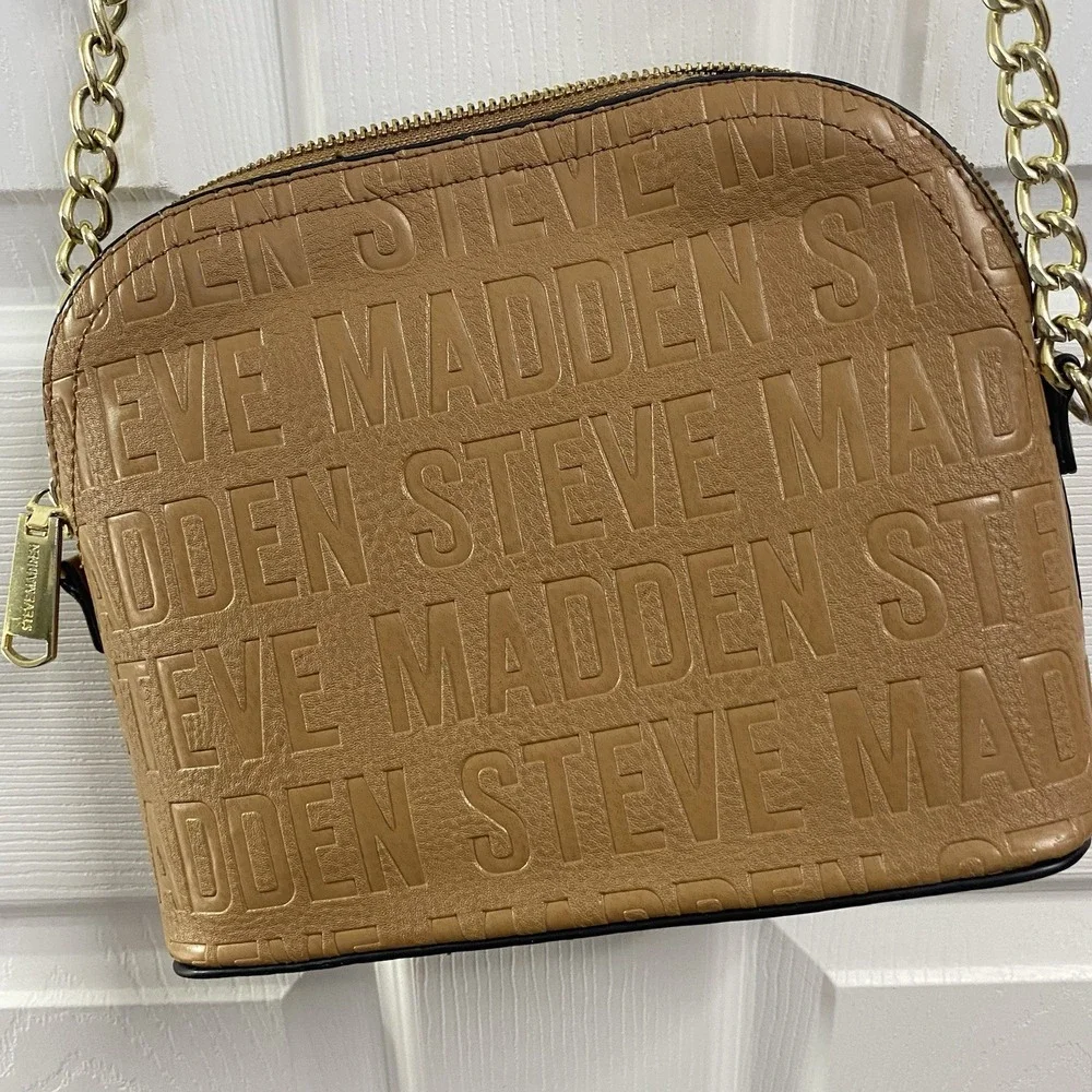 STEVE MADDEN HANDBAG BMARILYN COGNAC‎ STAMPED LOGO GOLD HARDWARE